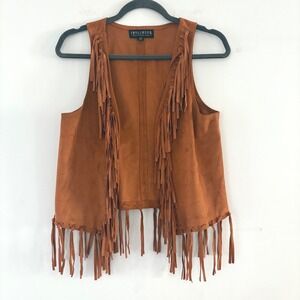 IDYLLWIND Fringed Faux Suede Vest Brown Boho Western Country Cowgirl Hippie S